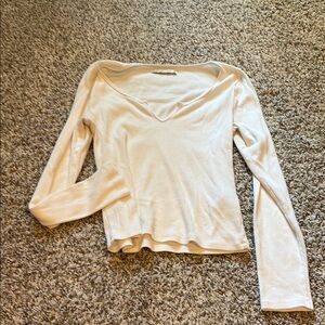 Abercrombie White Ribbed V Neck Tee